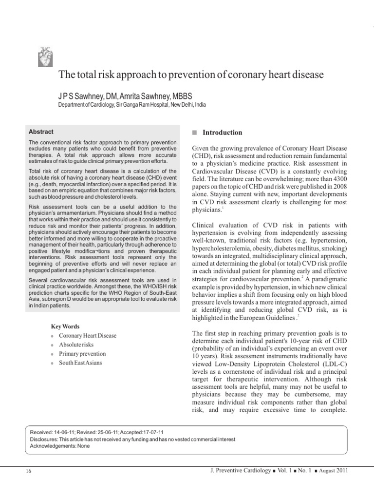 The Total Risk Approach To Prevention of Coronary | PDF ...
