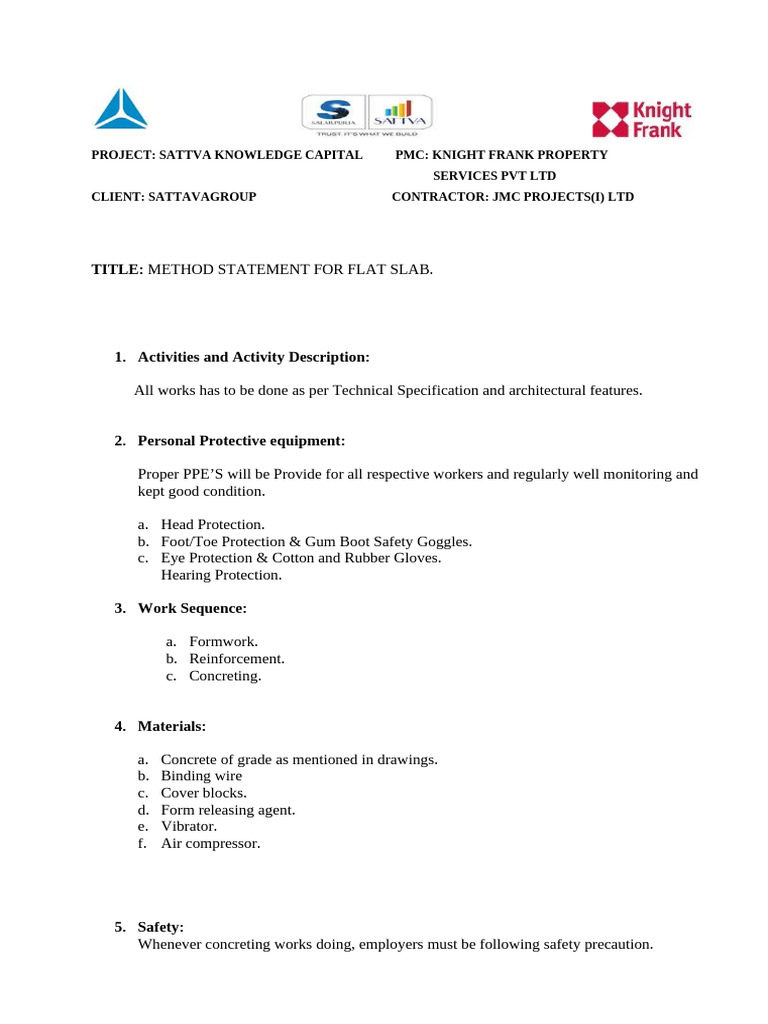 Method Statement For Grade Slab Casting | PDF | Concrete | Personal ...