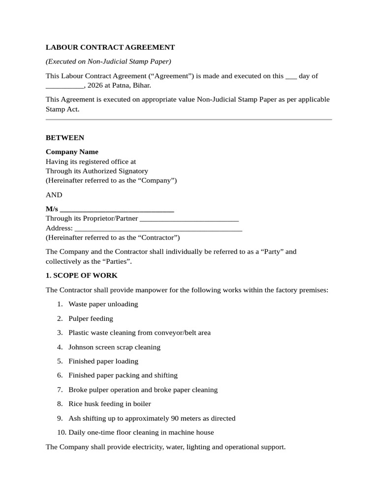 Labour Contract Agreement | PDF | Employment | Labour Law