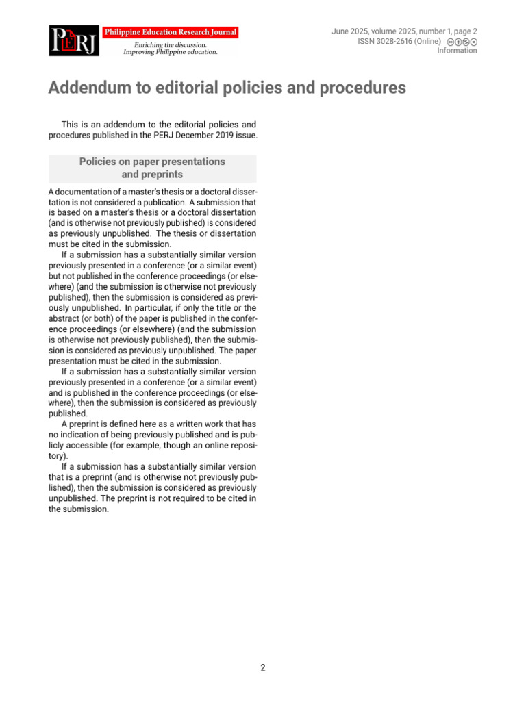 Addendum To Editorial Policies and Procedures | PDF