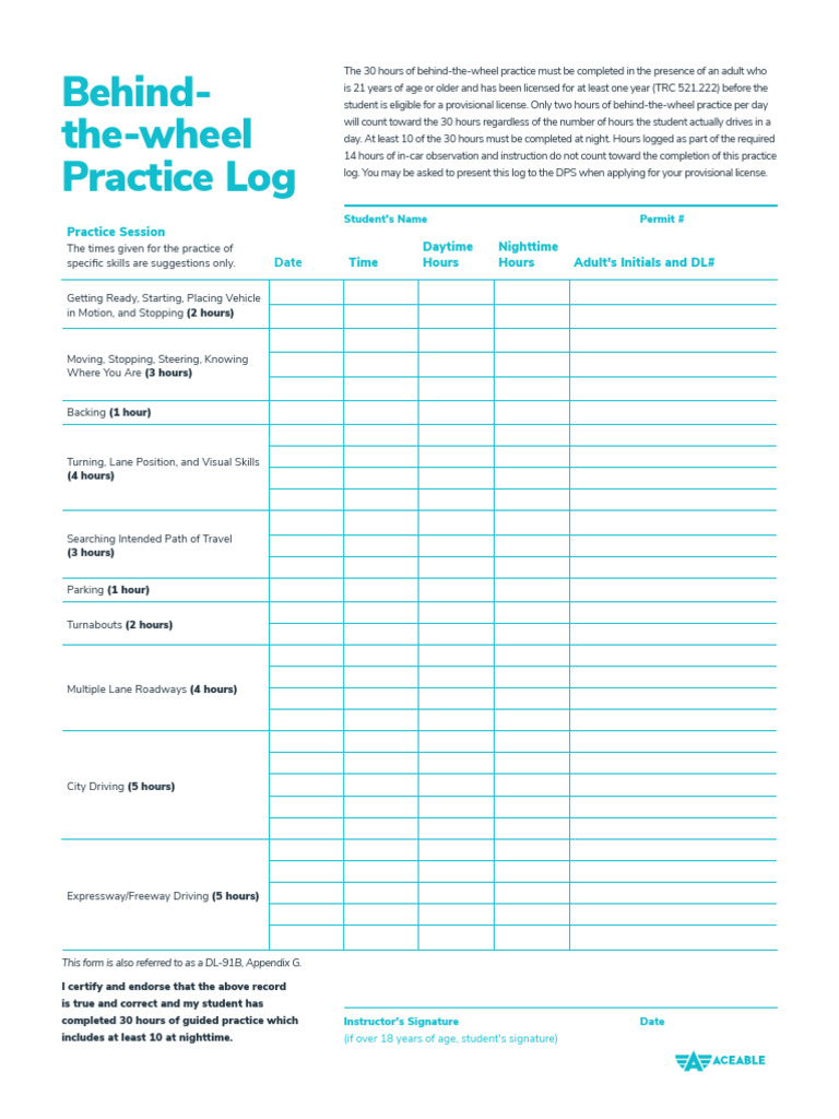 Aceable BTW Practice Log | PDF