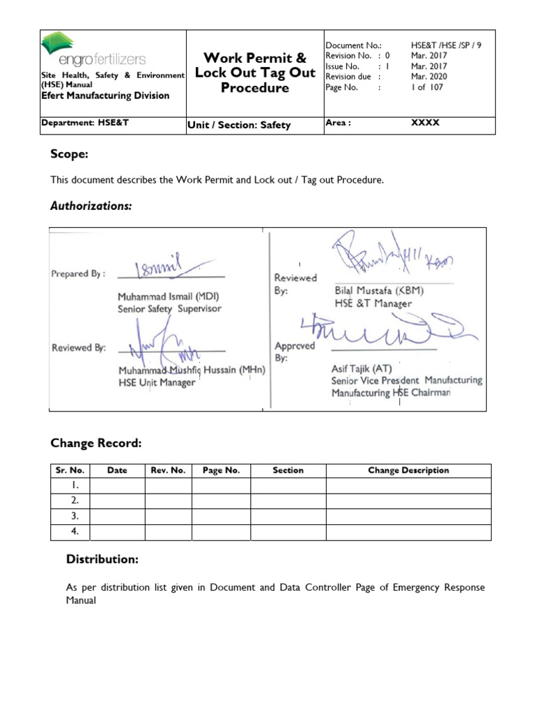 Section 9 - Work Permit & Lock Out Tag Out Procedure1 | PDF | Hazards ...