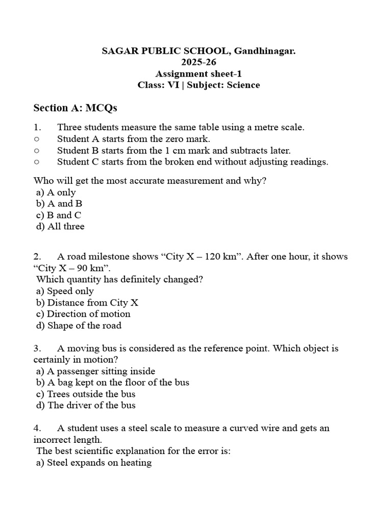 C6, Sheet-2, Measurement of Length and Motion. | PDF | Measurement | Length