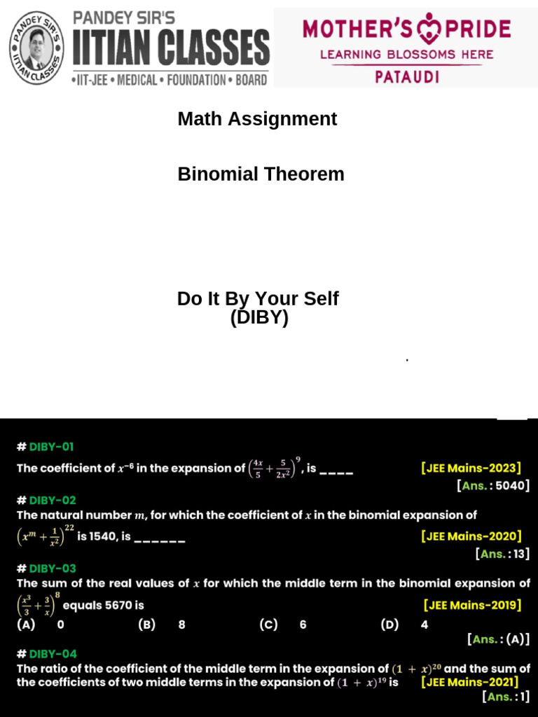 Binomial Theorem Assignment 1 - Merged | PDF