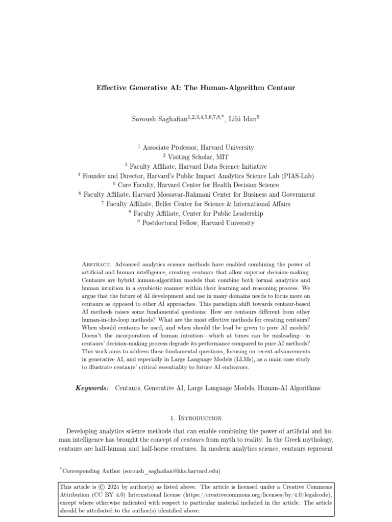 Effective Generative AI The Human-Algorithm Centaur | PDF | Artificial ...