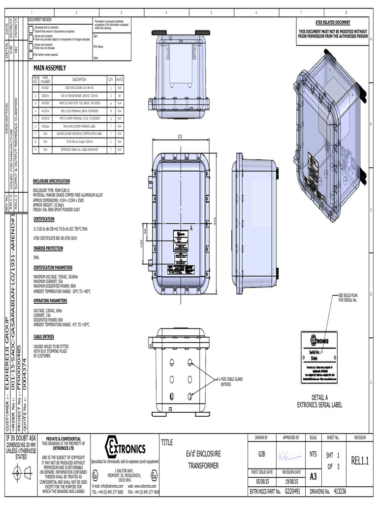 413236 GA Ex'd' Enclosure Transformer_1-1 | PDF | Electrical ...