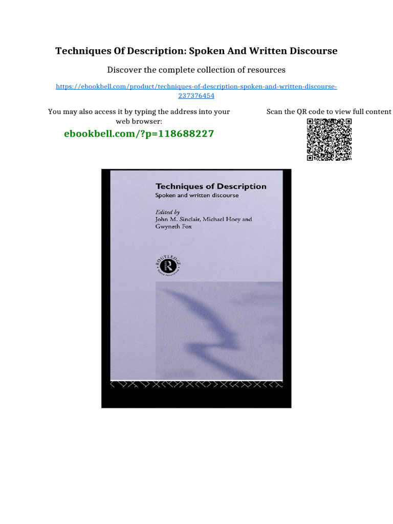 Techniques of Description: Spoken and Written Discourse sample | PDF ...