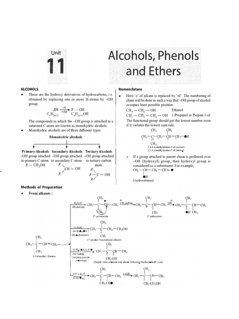 Alcohols, Phenols and Ethers - Notes | PDF | Ether | Aldehyde