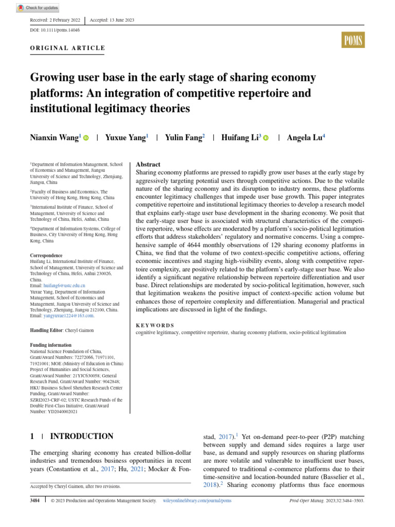 Growing User Base in the Early Stage of Sharing Economy Platforms：an ...