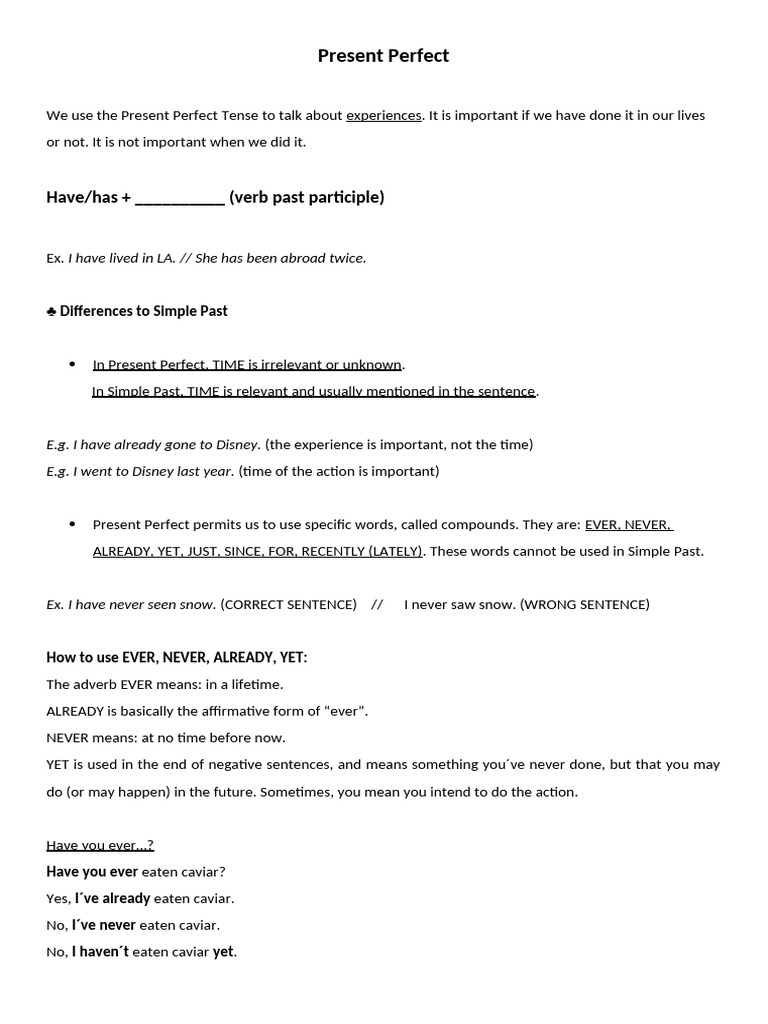 Present Perfect - Structure | PDF