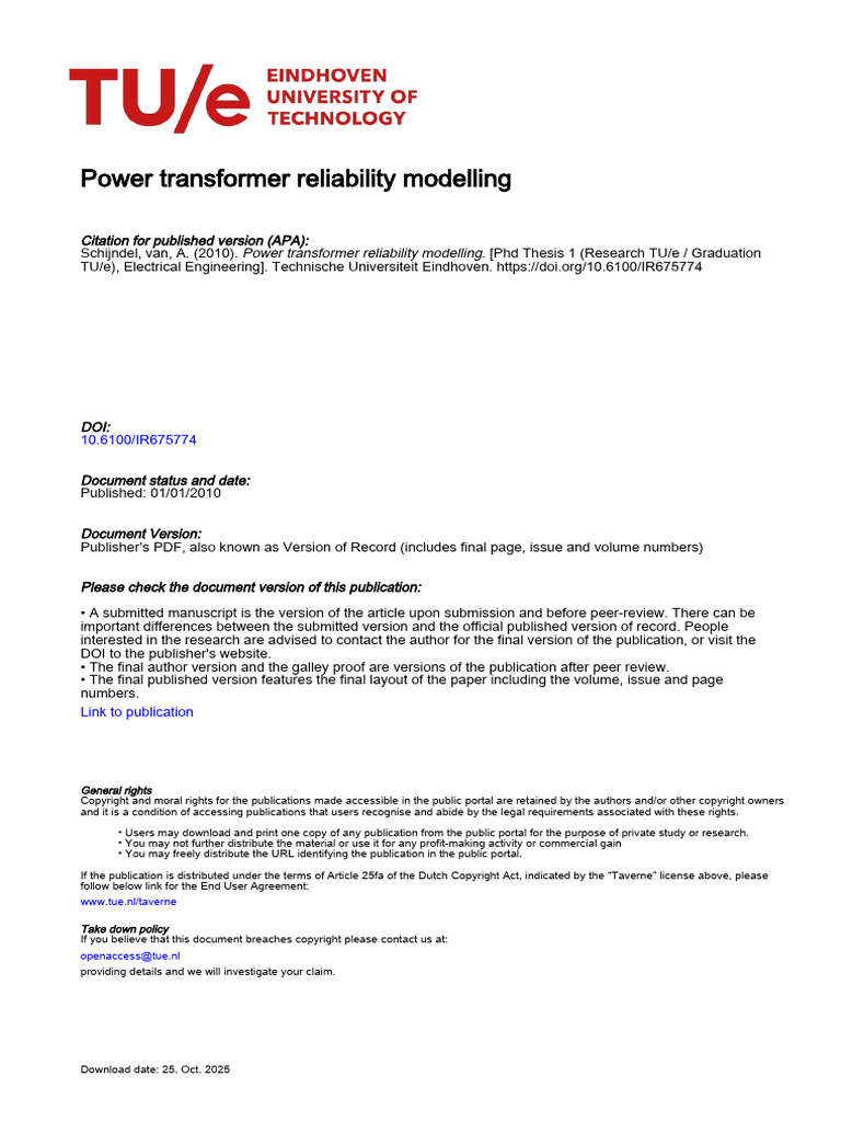 Power Transformer Reliability Modelling: WWW - Tue.nl/taverne | PDF ...