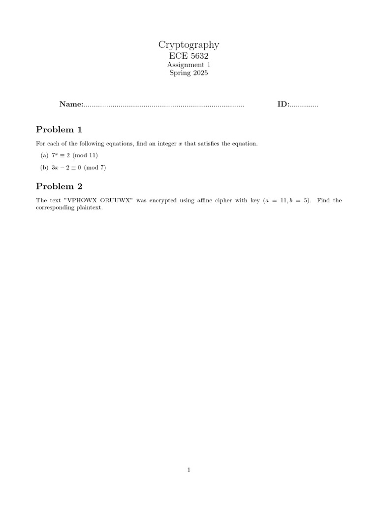 Cryptography Assignment 1 | PDF