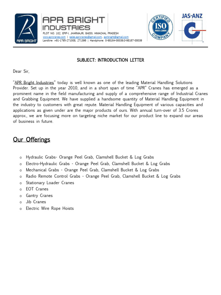 Introduction Letter Apr | PDF | Crane (Machine) | Mechanical Engineering