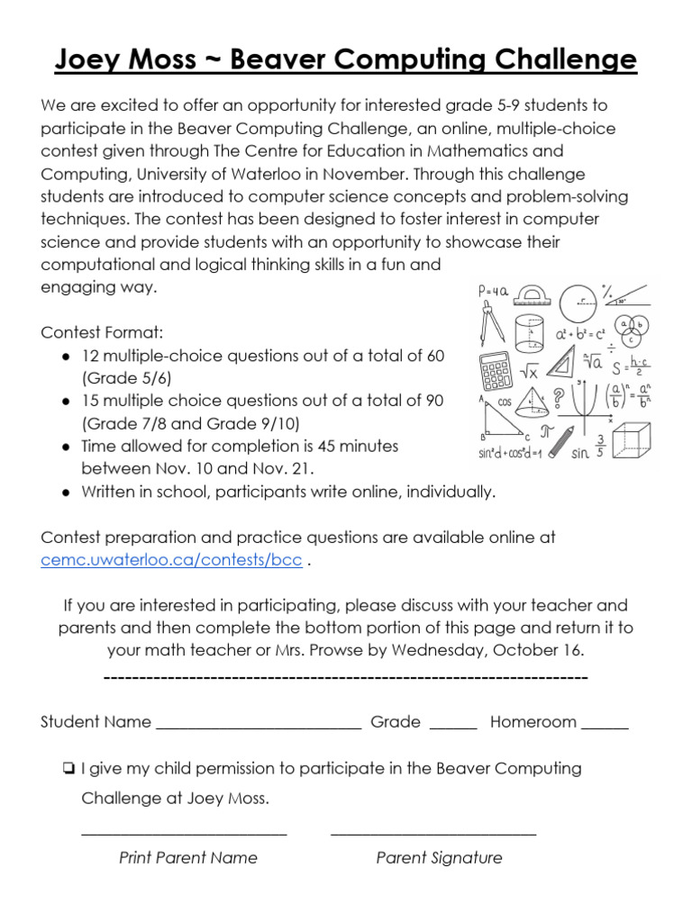 Beaver Computing Challenge Permission Note 2025 | PDF
