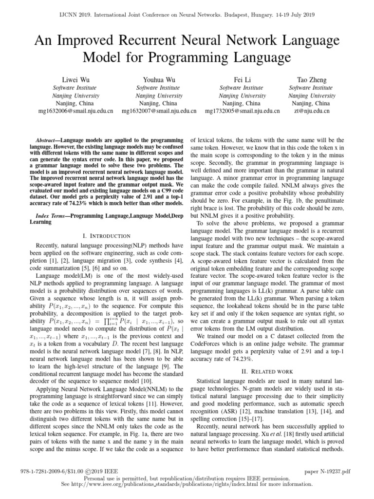 An Improved Recurrent Neural Network Language Model For Programming ...