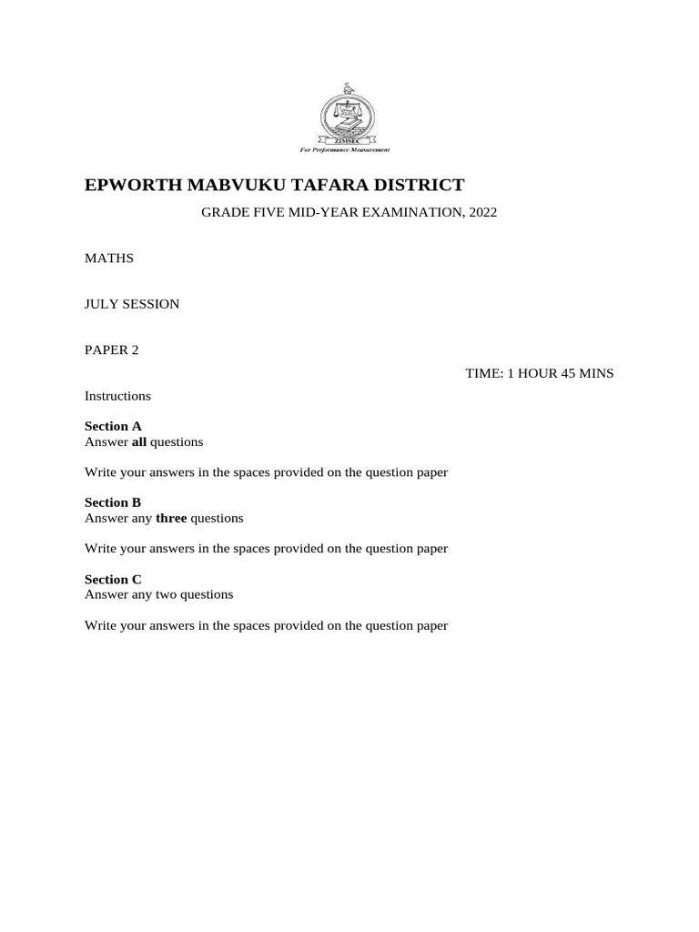 Grade 5 Paper 2 Maths | PDF