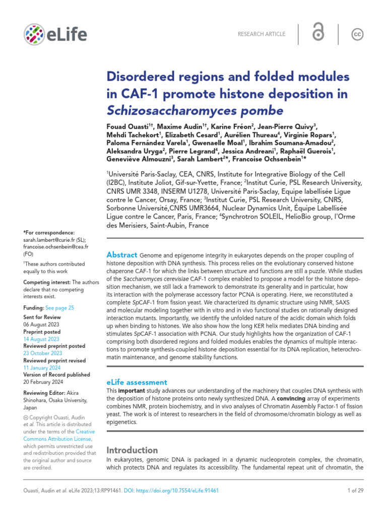Disordered Regions and Folded Modules in CAF-1 Pro | PDF | Histone ...