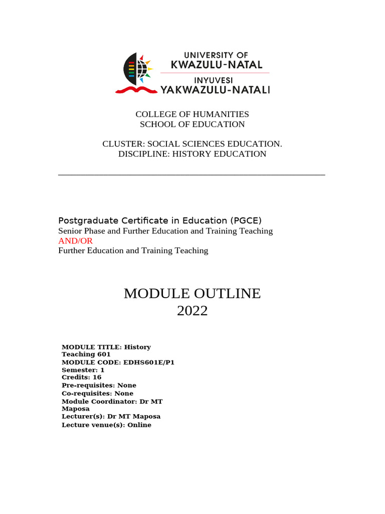 2022 PGCE History Teaching 601 Course Outline | PDF | Educational ...