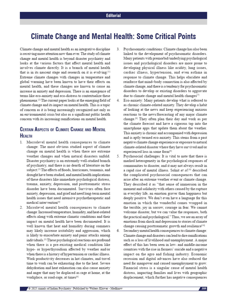 Climate Change and Mental Health Some Critical.1 | PDF | Mental Health ...