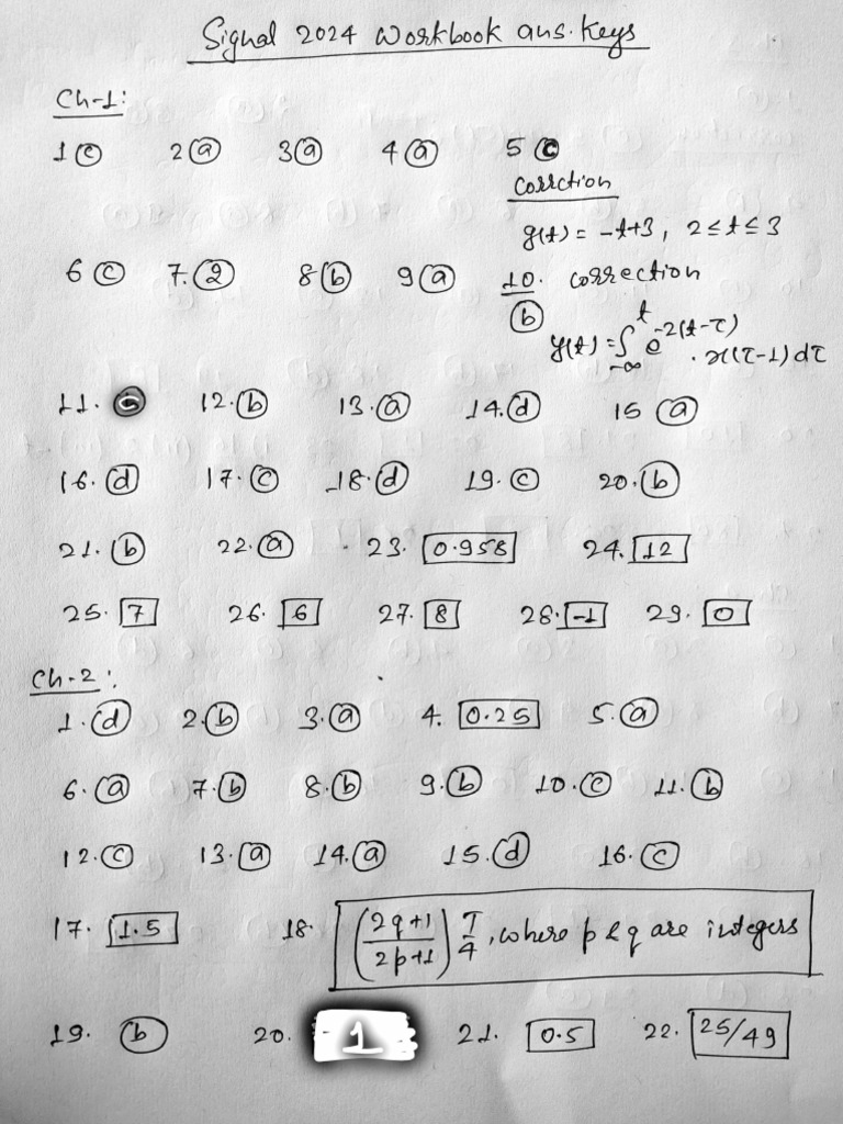 Signals & Systems - WB Answer Keys Notes | PDF
