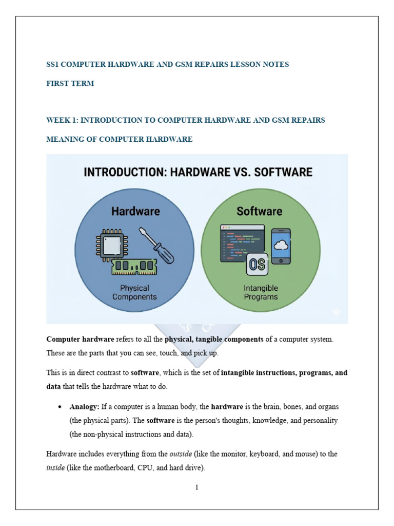 Ss 1 Computer Hardware and GSM Repairs Lesson Notes | PDF | Bios ...