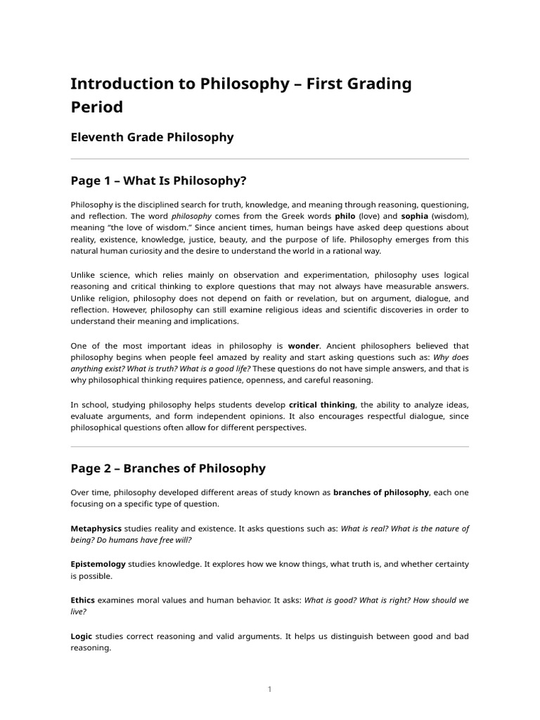 Introduction To Philosophy - First Grading Period | PDF | Socrates | Plato