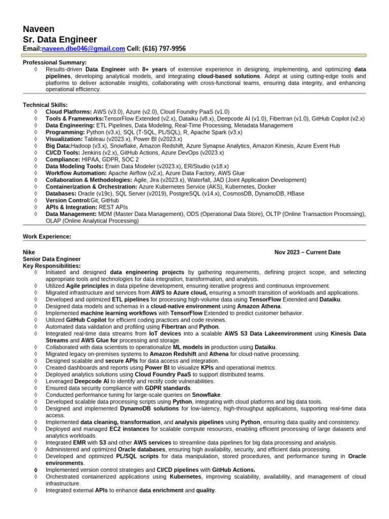 Naveen - Senior Data Engineer | PDF | Cloud Computing | Microsoft Azure