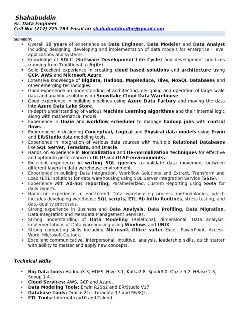 Shahabuddin - Senior Data Engineer | PDF | Data Warehouse | Microsoft ...