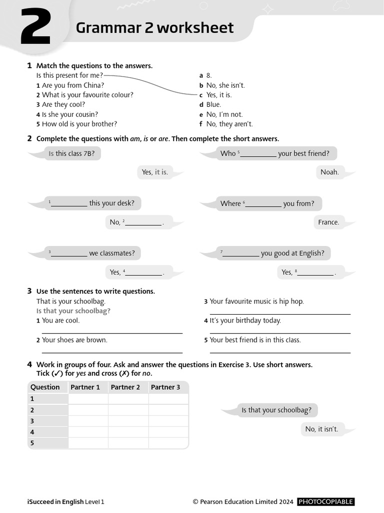 ISucceed in English TR1 U2 Grammar Worksheet 2 | PDF