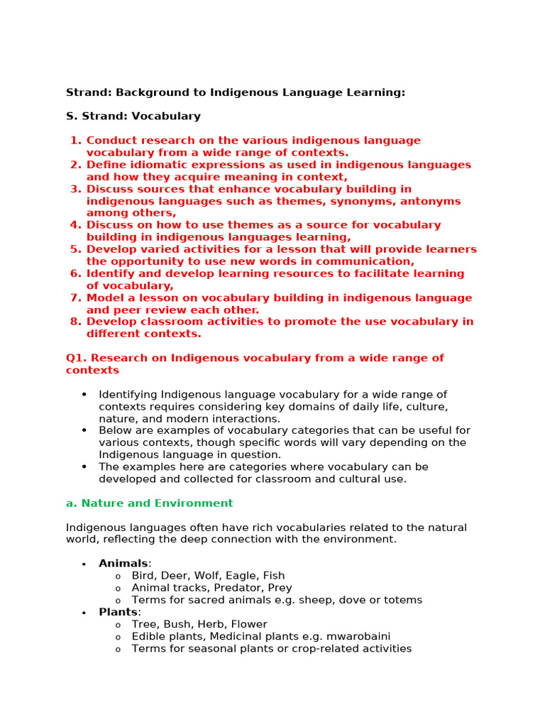 Indigenous Language Vocabulary | PDF | Vocabulary | Reading Comprehension