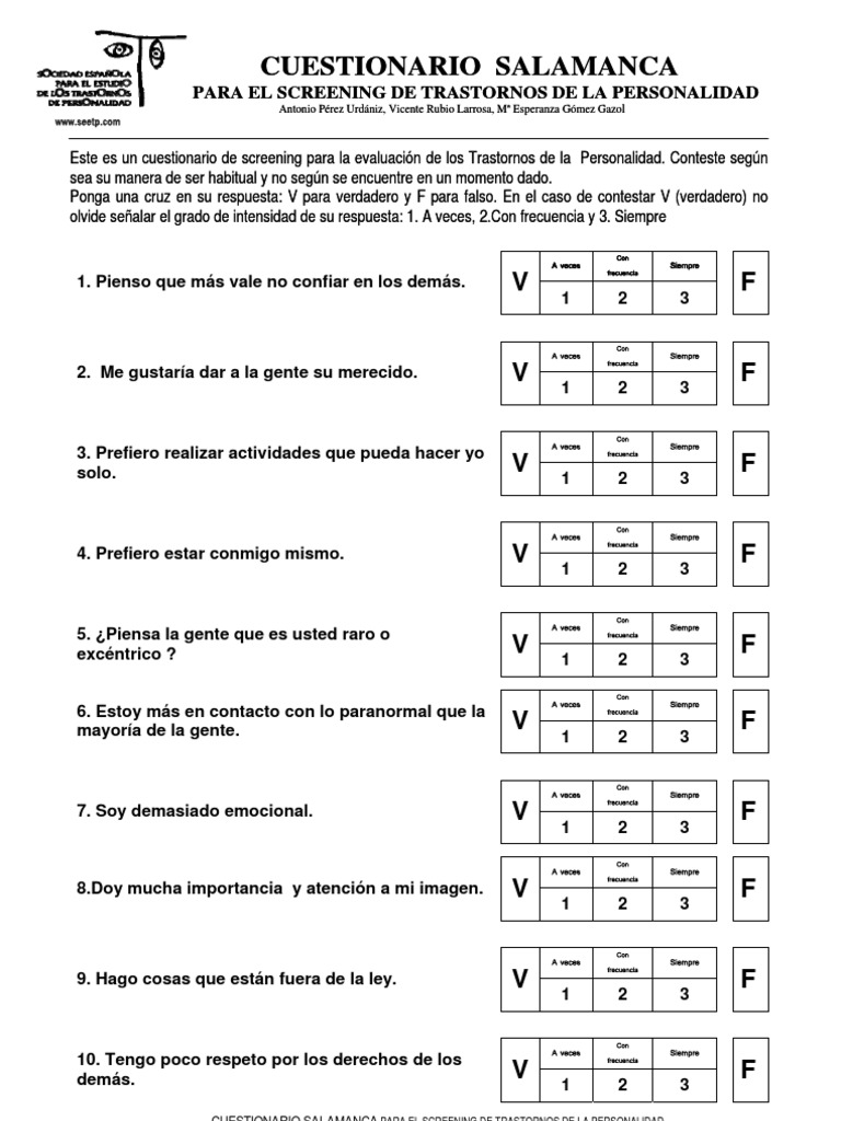 Test Trastorno de La Personalidad | Trastorno límite de la personalidad