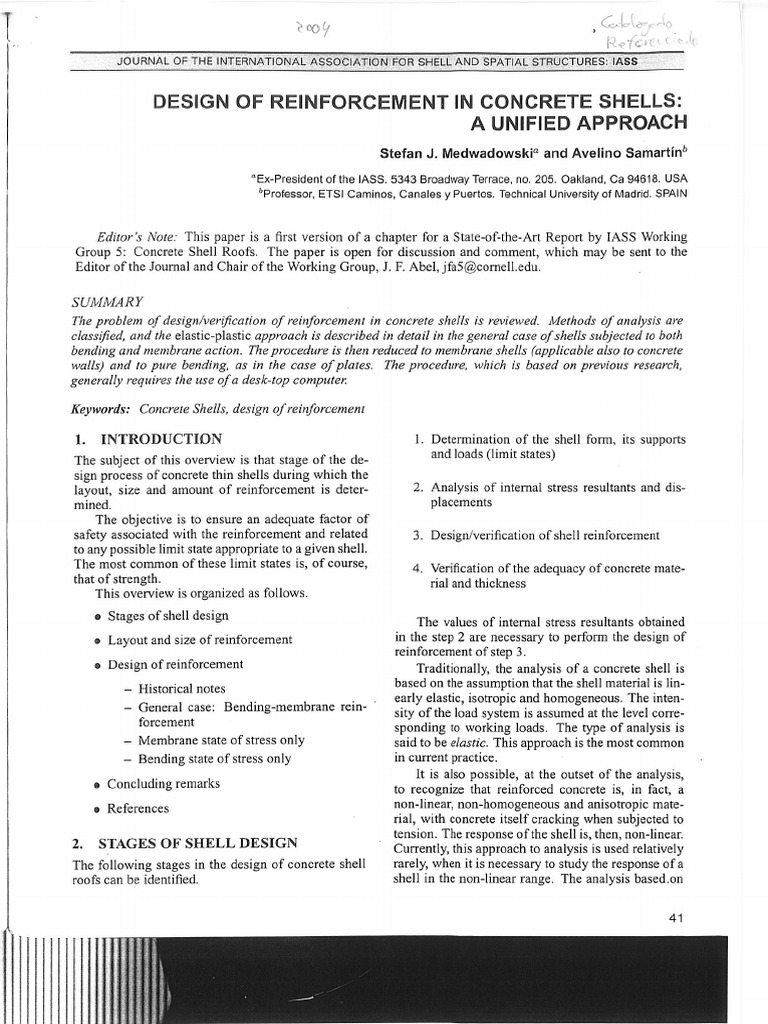 Medwadowski 04.design Reinforcem Concrete Shells - A Unified Approach | PDF