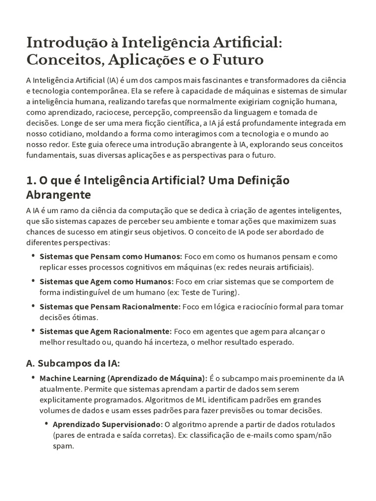 Introdução À Inteligência Artificial Conceitos, Aplicações e o Futuro ...