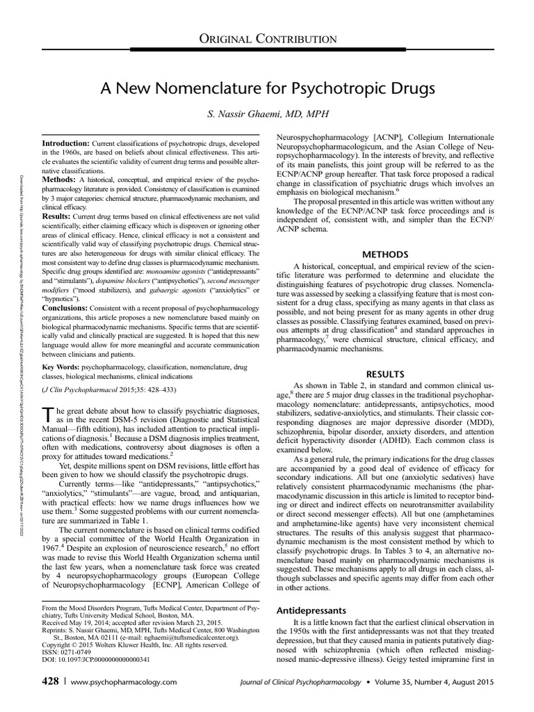 A New Nomenclature for Psychotropic Drugs | PDF | Antidepressant ...
