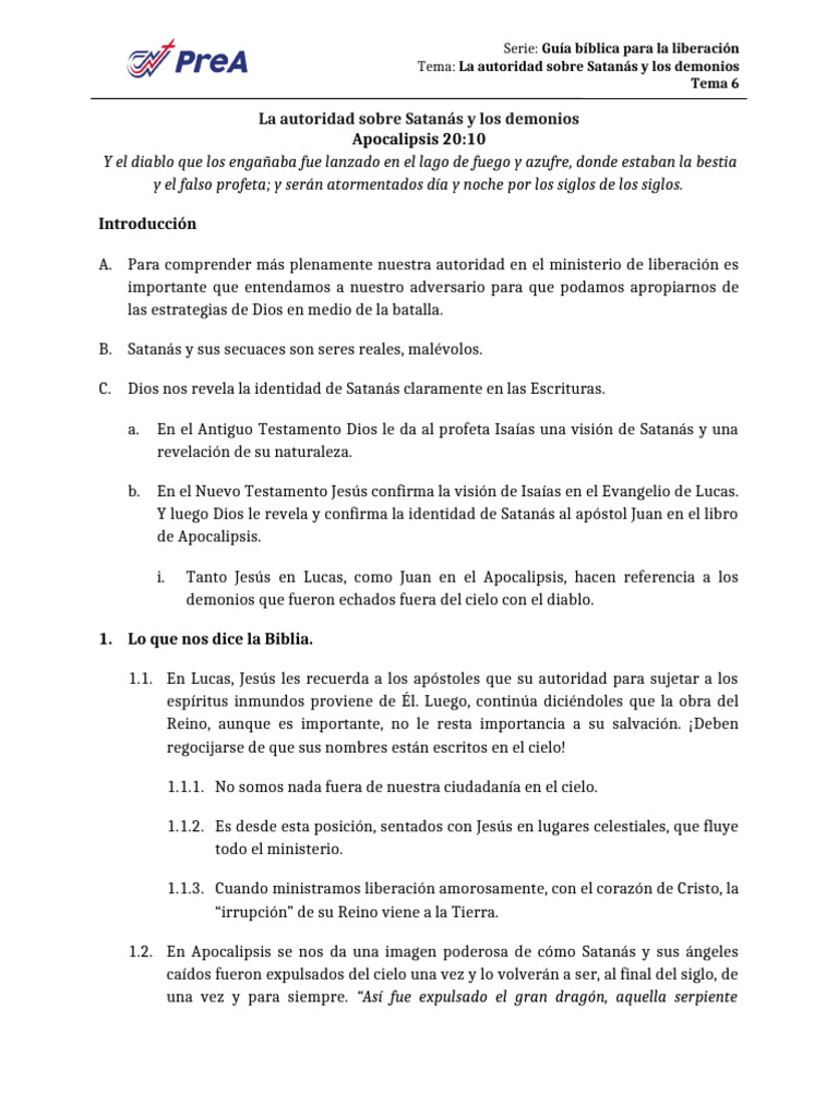 PreA6CD. La Autoridad Sobre Satanás y Los Demonios | PDF | Satán | Demonios