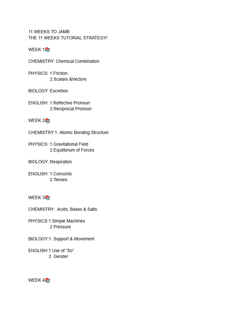 11 Weeks Tutorial Plan | PDF