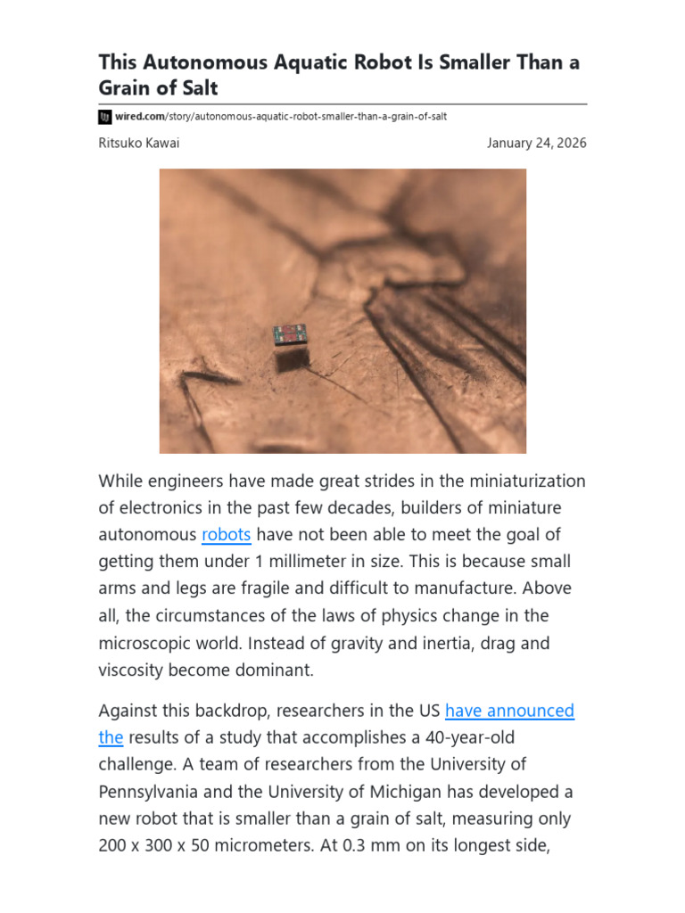 This Autonomous Aquatic Robot is Smaller Than a Grain of Salt _ WIRED ...
