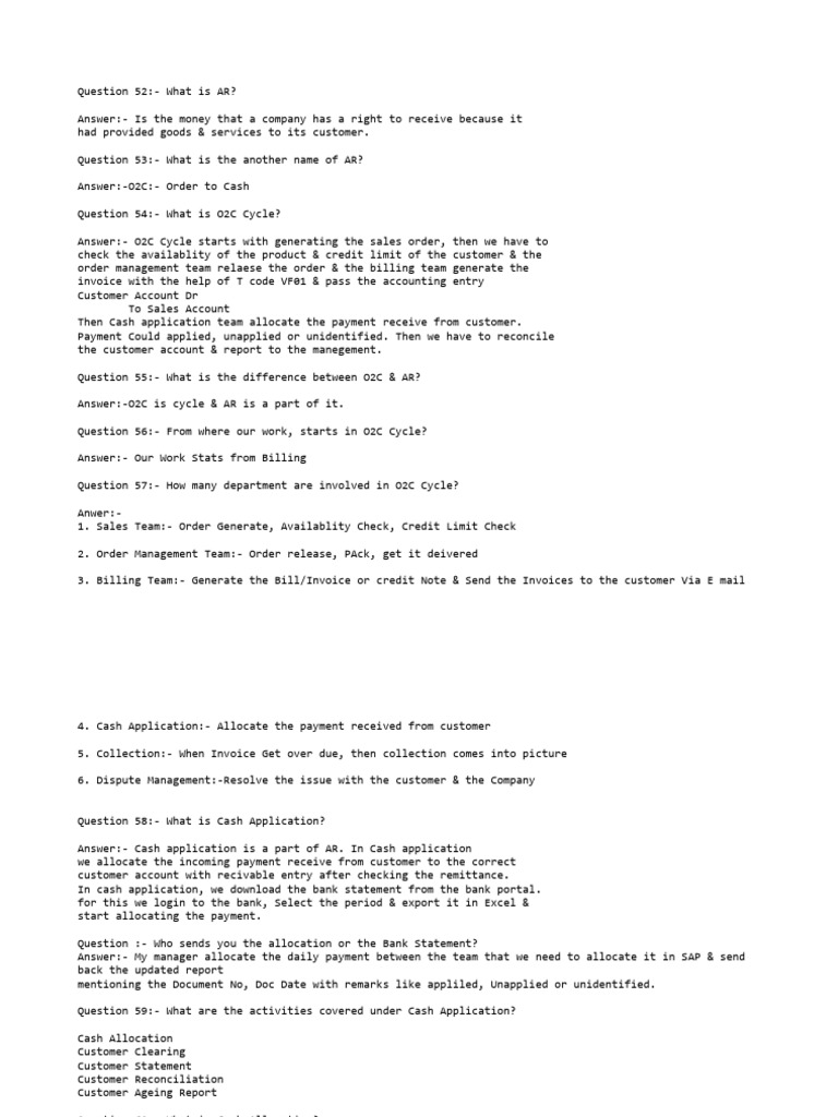 Interview Questions of AR | PDF | Invoice | Debits And Credits