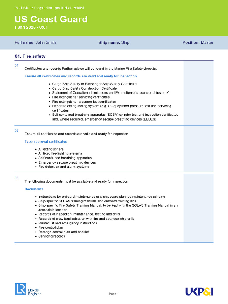 US Coast Guard Port State Control Checklist | PDF | Water Transport