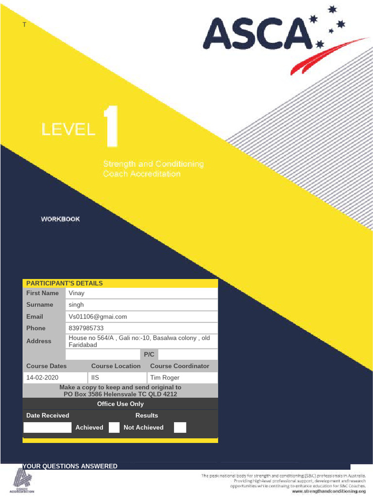 Work Book Asca Level 01 | PDF | Strength Training | Shoulder