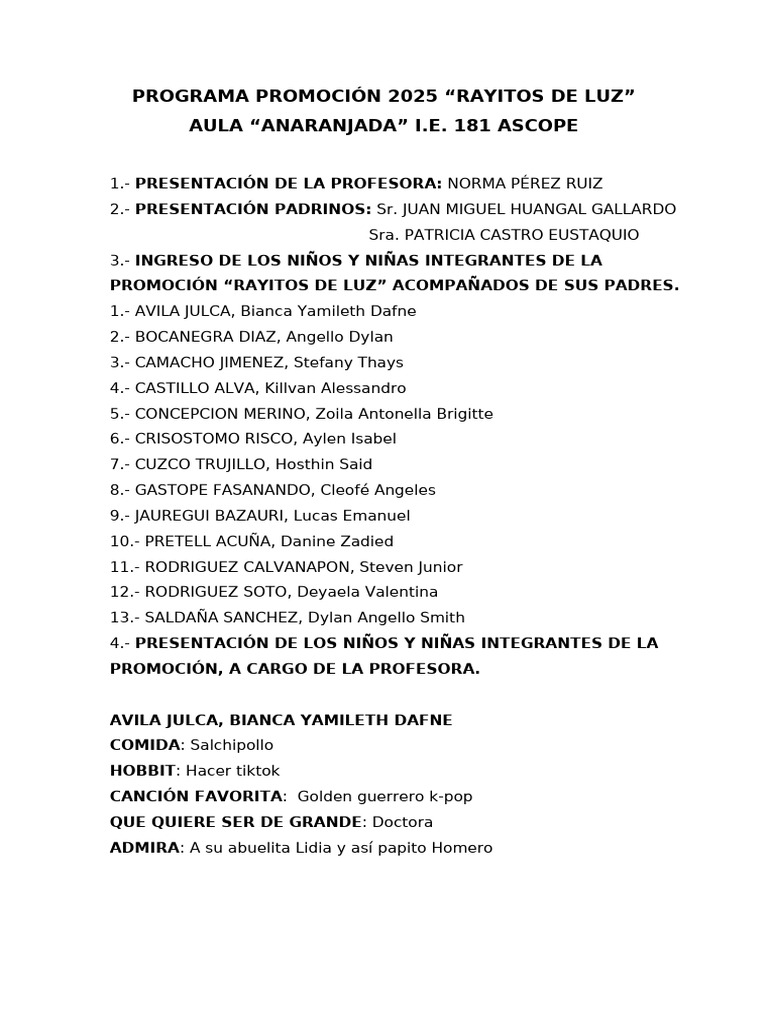 Programa Promoción 2025 Nora | PDF | Cocina | Alimentos