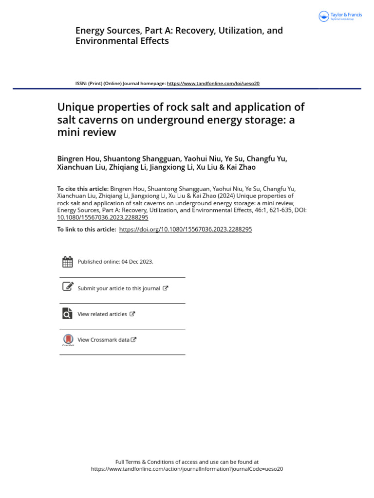 Unique Properties of Rock Salt and Application of Salt Caverns on Under ...