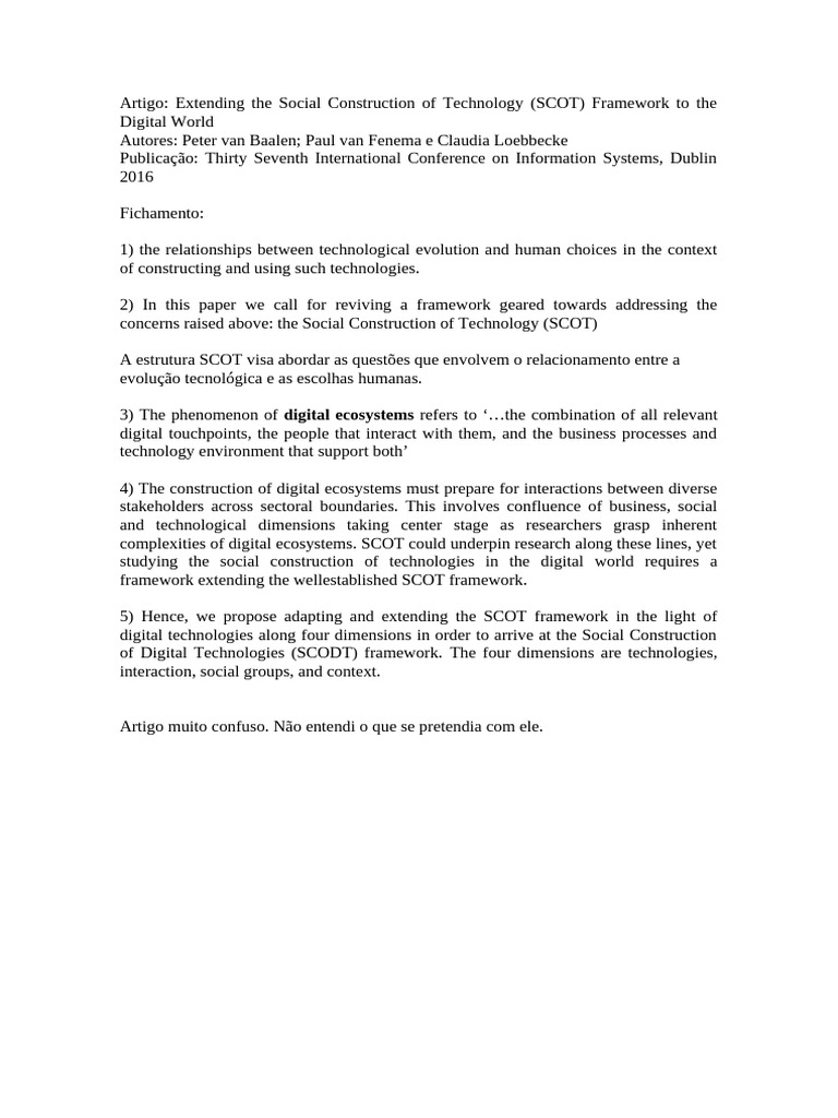 Extending the Social Construction of Technology (SCOT) Framework to the ...