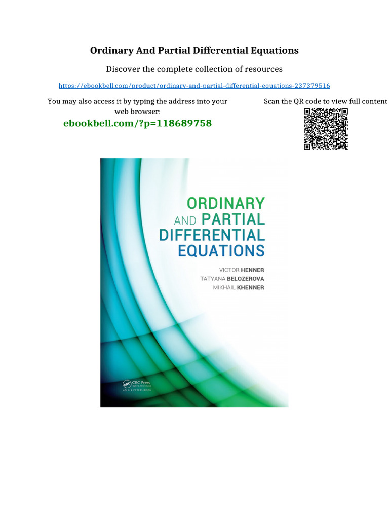 ORDINARY AND PARTIAL DIFFERENTIAL EQUATIONS Full Digital Chapters | PDF ...