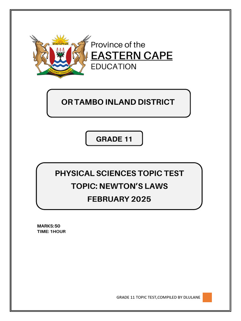 Topic Test G 11 QP (Newton's Laws) 2025 | PDF | Force | Mass
