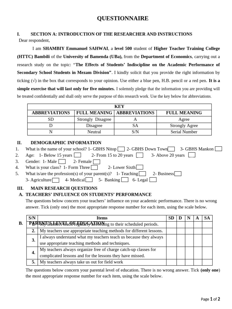 My Research Questionnaire-4 | PDF | Teachers