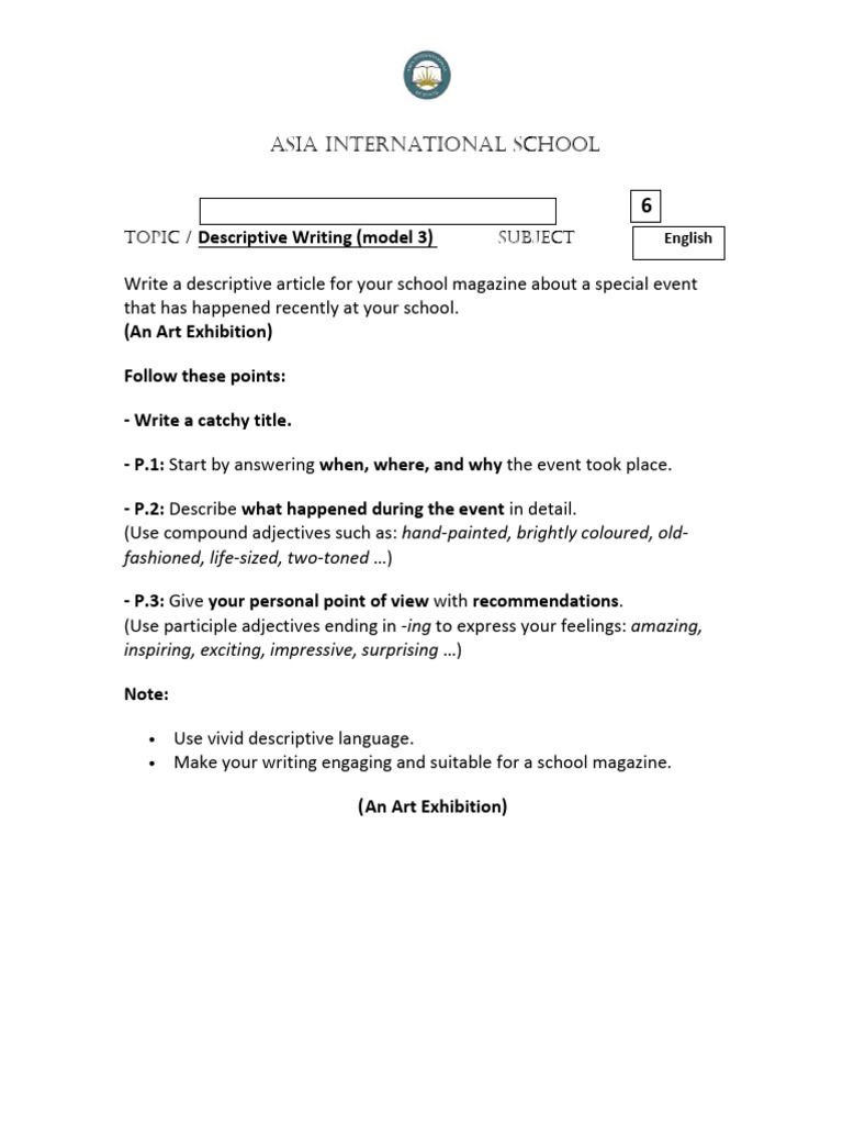 GR. 6 Descriptive Writing (An Art Exhibition) | PDF
