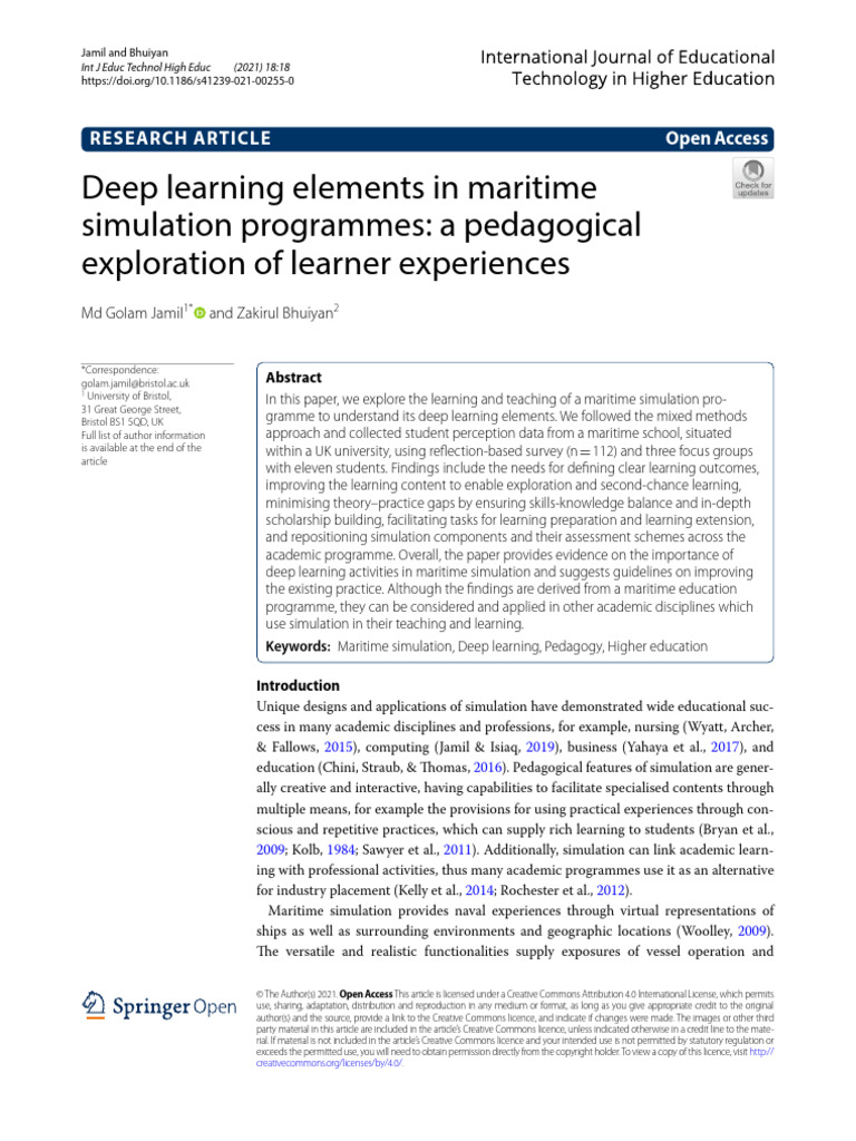 Jamil 2021 Deep Learning Elements in Maritime | PDF | Simulation | Learning