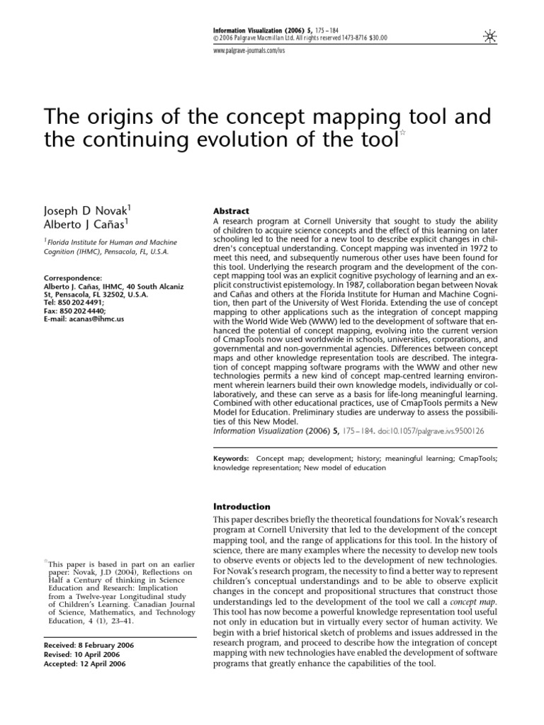 Novak Canas 2006 The Origins of The Concept Mapping Tool and The ...