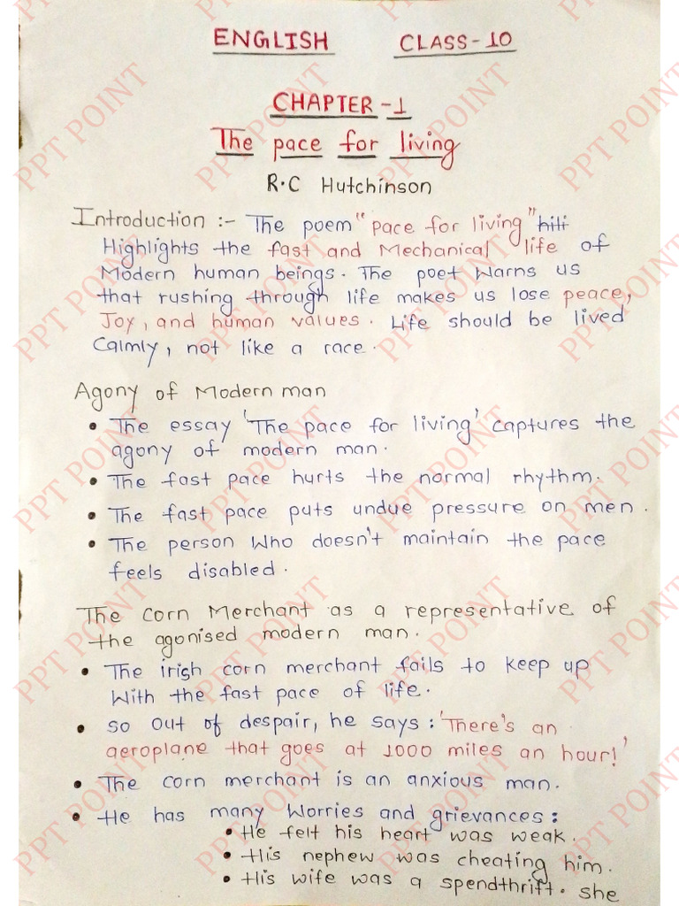 Classes 10 English Notes Bseb | PDF